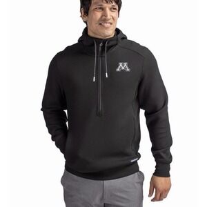 Minnesota Gophers Cutter & Buck Roam Buttery-Soft Knit Half Zip Black Hoodie Mdn